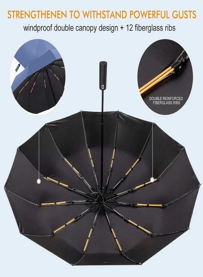 Alexvyan 12 Ribs Large Travel Automatic Umbrella Windproof for Rain & Sun, Strong Compact Umbrella for Men & Women, Wind Resistant, Lightweight,Portable Folding Umbrellas for Backpack, Car (Blue) - Image 2